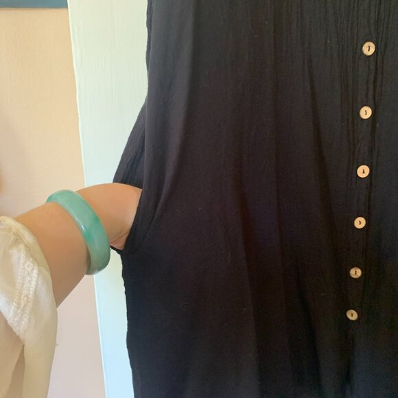 Women's Button Down Midi Dress Black XL Coconut Buttons Lace Insert large Pocket - Picture 2 of 6